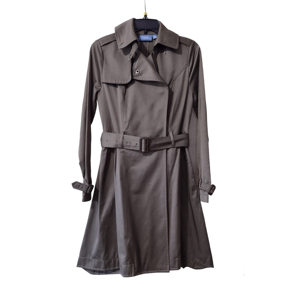 Simply‎ Vera Vera Wang Double Breasted Trench Coat Womens XS Olive Belted Jacket